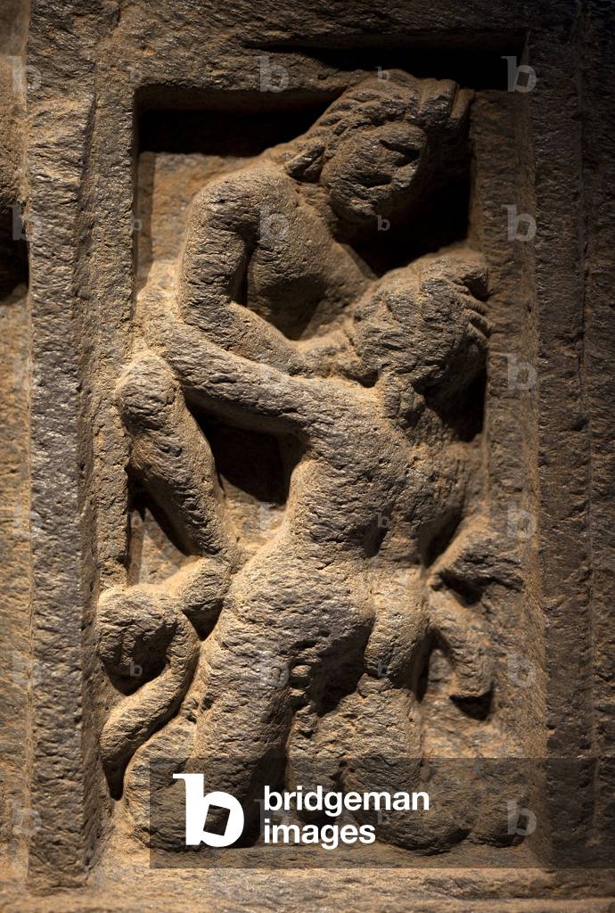 Triton. Low relief sculpted, art of Gandhara (Pakistan), 2nd-3rd century. National Museum of Korea, Seoul (South Korea).