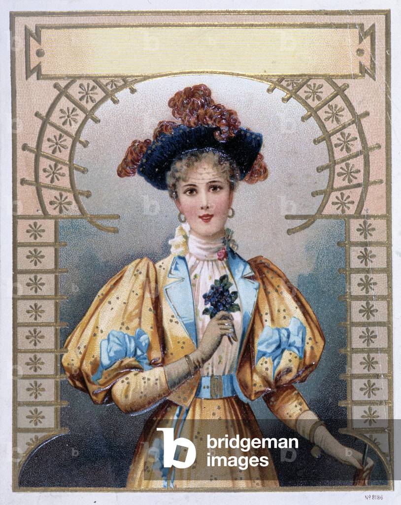 Portrait of a stylized woman - cigar label, chromolithography, n.d., v.1900