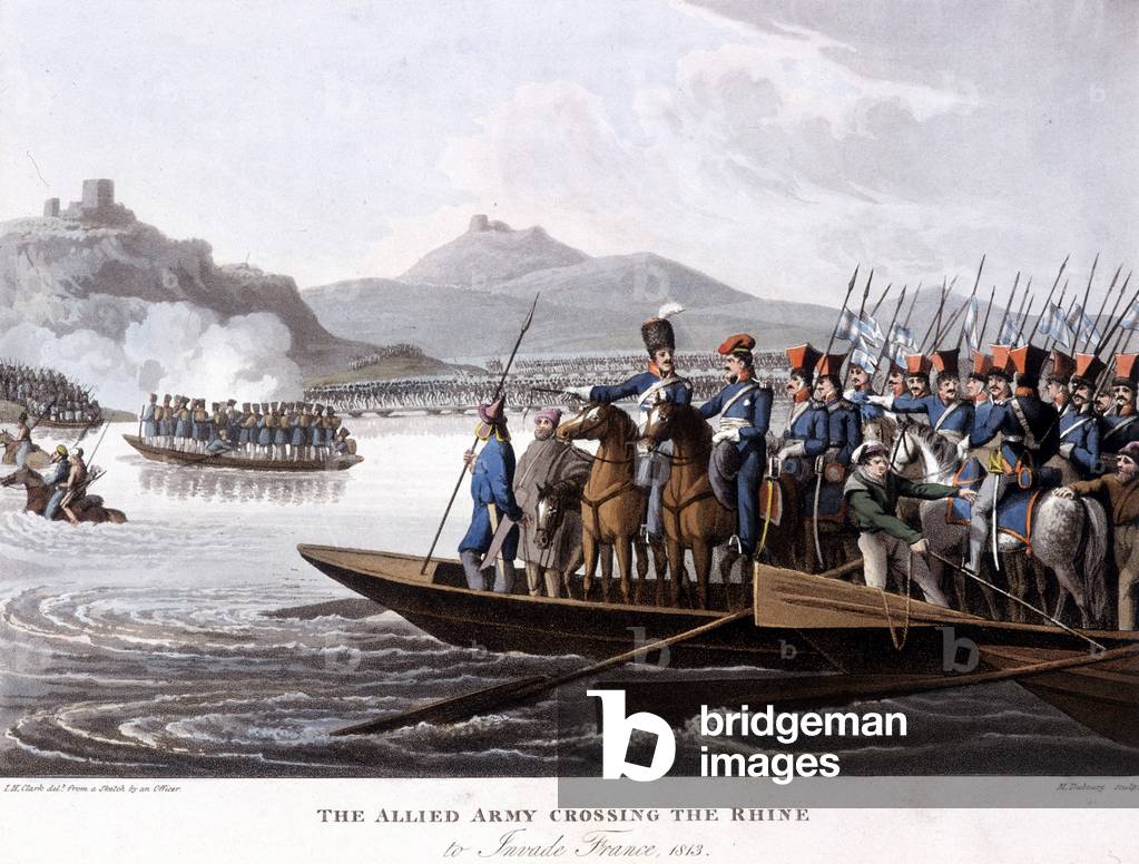 Crossing the Rhine, 1813 in “” Historical, Military and Naval Anecdotes...” by Edward Orne, 1819