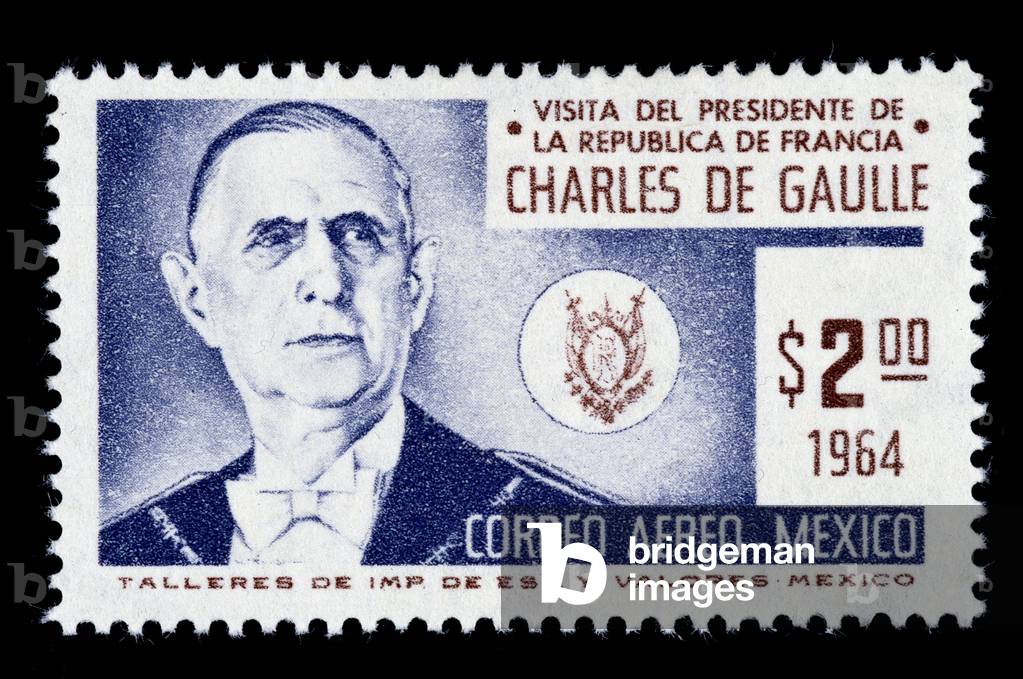 Stamp with the portrait of Charles De Gaulle in 1964 on the occasion of his visit to Mexico.
