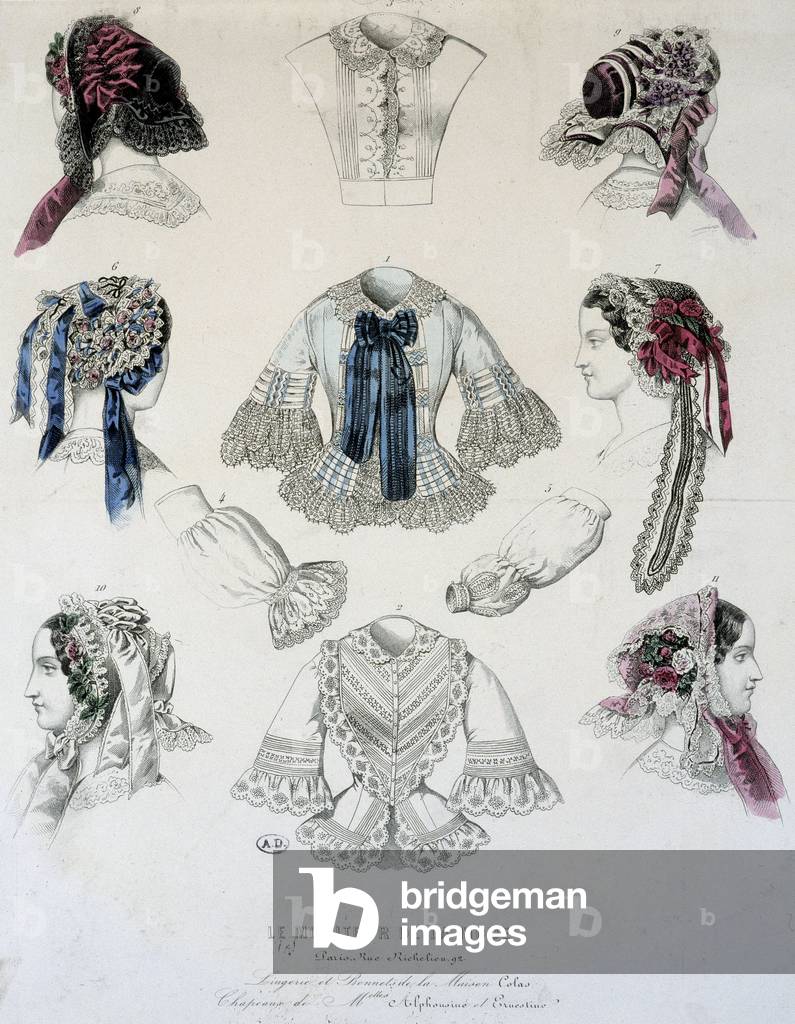 Plate of cups and corsets - in “Le Moniteur de la Mode””, 1854.