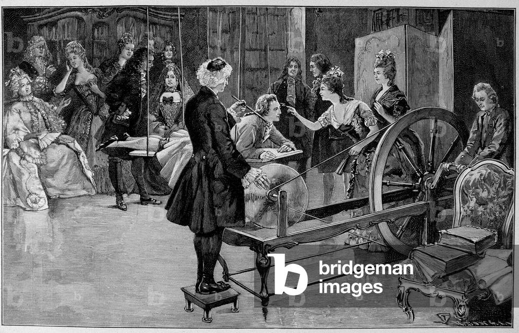 Electric experiences of the abbe Jean Antoine (Jean-Antoine) Nollet (1700-1770), beginning 18th century - in “The universe and humanite”” by Kraemer, 19th century