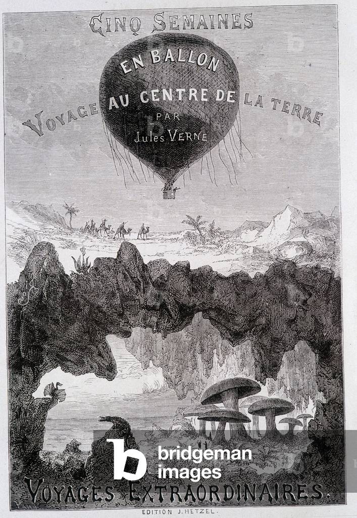 Title page: “” Five Weeks in Balloon” and” Journey to the Center of the Earth”” by Jules Verne, sd. Editions Hetzel under the general name “” Les Voyages Extraordinary””, 1867.