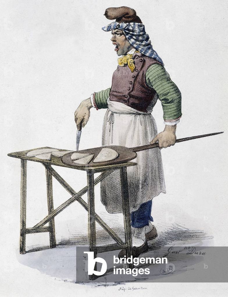Cheese merchant in Italy - lithography, 19th century