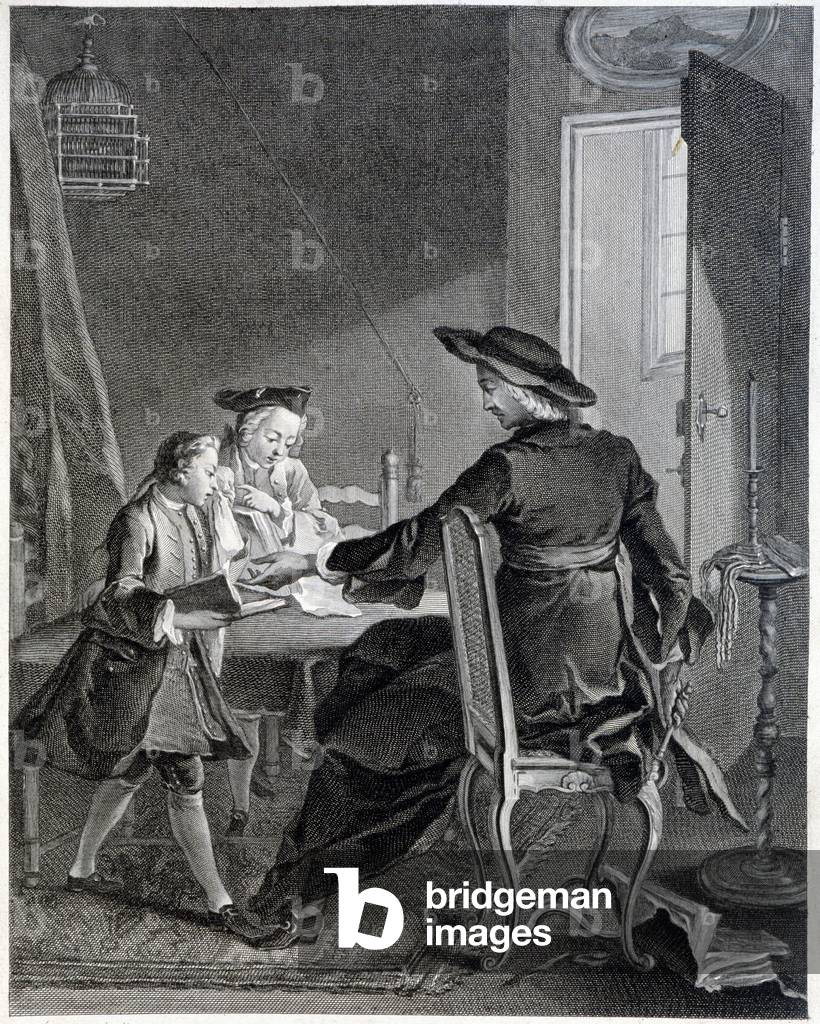 L'Enfance, “” In childhood always crying, books of all colors, a pedantic carrier of sadness, punishments of all kinds” - verse by J.J. Rousseau, 18th century