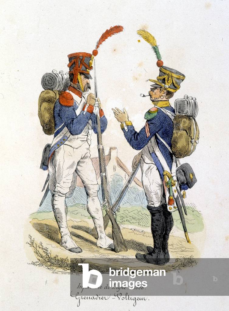 Grenadier and voltiger of the line infantry, 1808 - engraving, 19th century