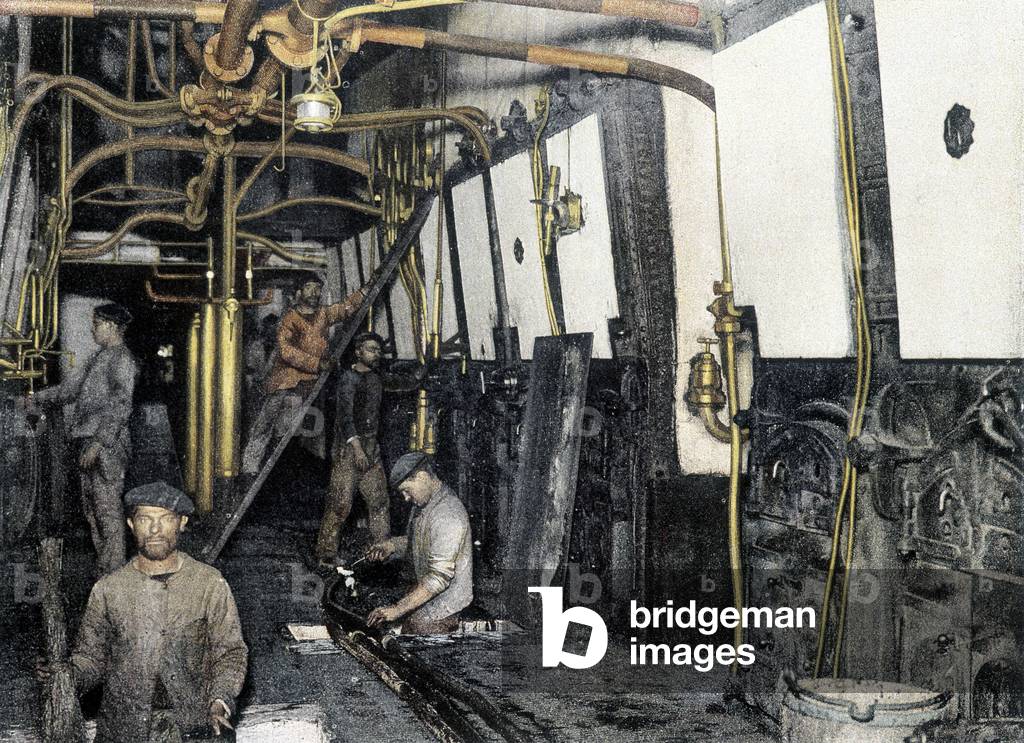 French Navy, late 19th century: cleaning of holds and boiler rooms - Bibl. des Arts deco.