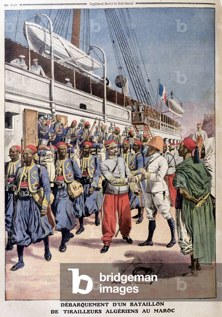 Landing of a battalion of Algerian riders in Morocco - in 'Le Petit Journal' of 09/04/1911