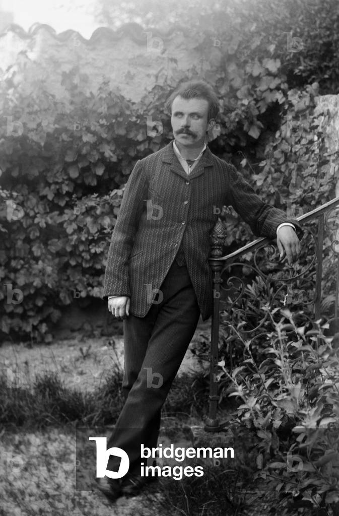 Portrait of a young man, in the garden of the Abbey of Septfontaines, near Bourmont en Haute Marne. Photography late 19th century. Ducos Collection.