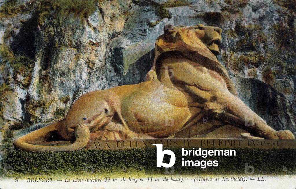 Belfort: The Lion (measuring 22 m.long and 11 m. high), work of Bartholdi - postcard, 20th century
