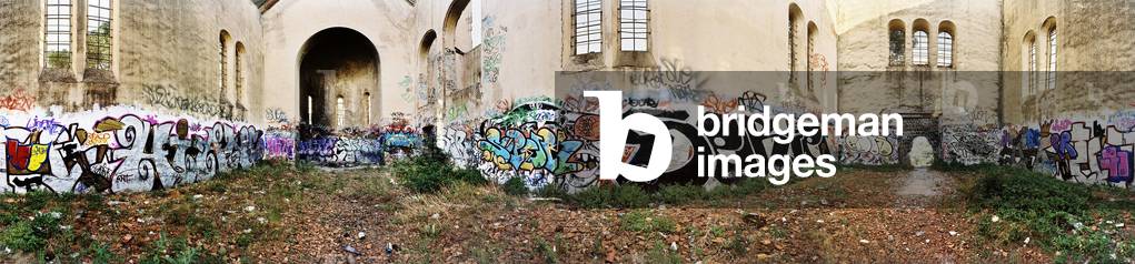 Abandoned and tagged chapel of Frejus. Panoramic 360 degrees by Leonard de Selva, France, 2007.