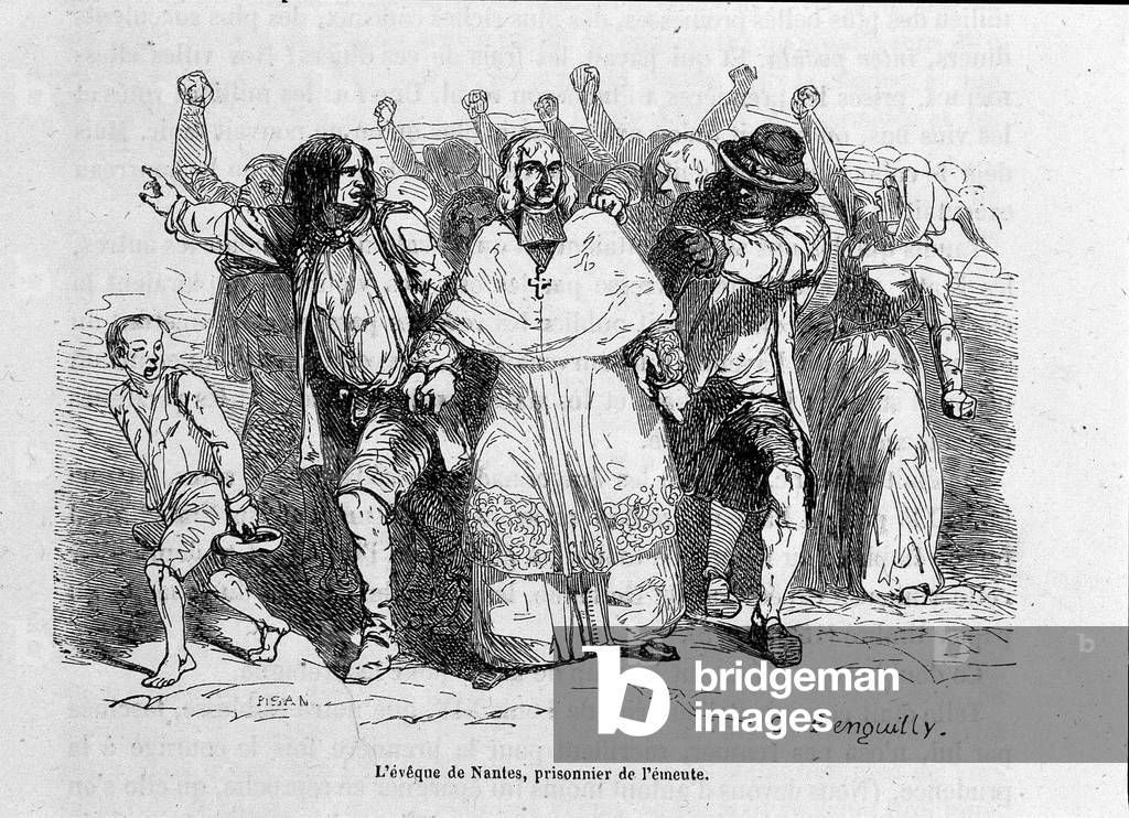 Bishop of Nantes, prisoner of the riot - engraving, 19th century.