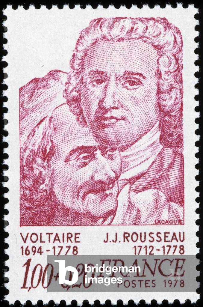 Portraits of Voltaire and J.J. Rousseau ons tamp