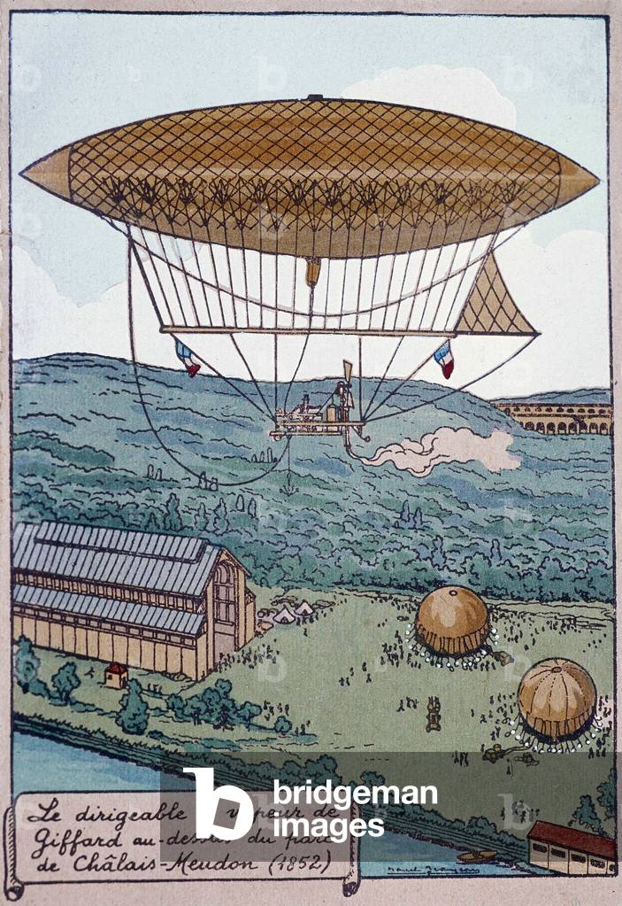 Giffard's aerable steam aerostat over Chalais Park, 1852