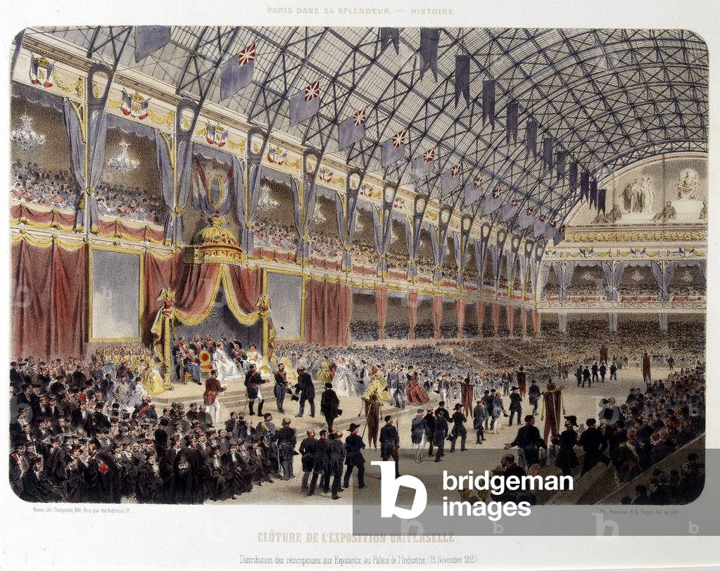 Closing of the Universal Exhibition and awarding of awards to exhibitors at the Palais de l'Industrie - Lithography, 19th century