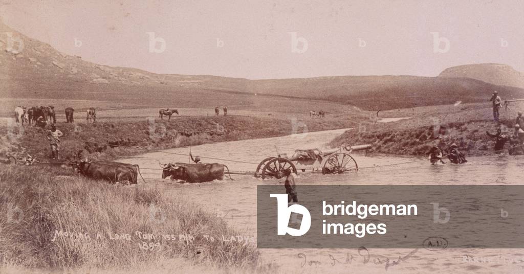 Canon crossing a river during the Boer War, 1899