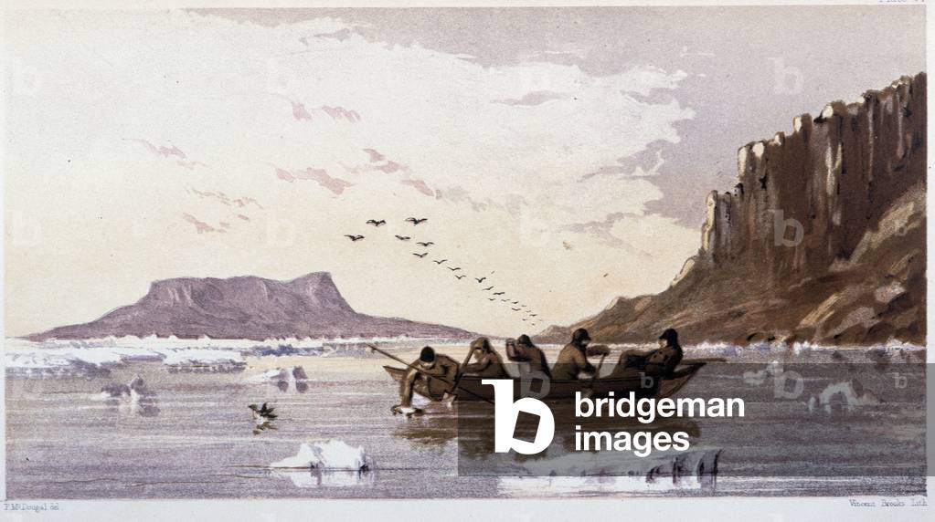 Duck hunting in the Artctica. In “The last of the Artic voyages... during the years 1852, 1853, 1854” by Sir Edward Belcher, 1855.