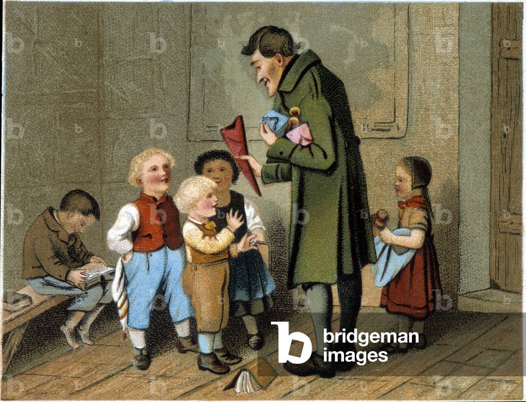 Distribution of awards at school - chromolithography, late 19th century