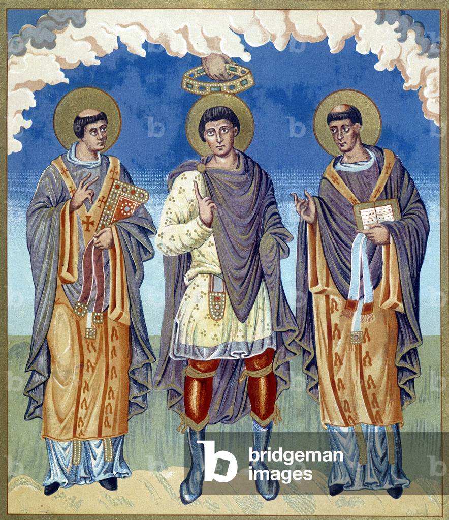Symbolic coronation of a Franc Prince surrounded by religious. Illustration taken from 