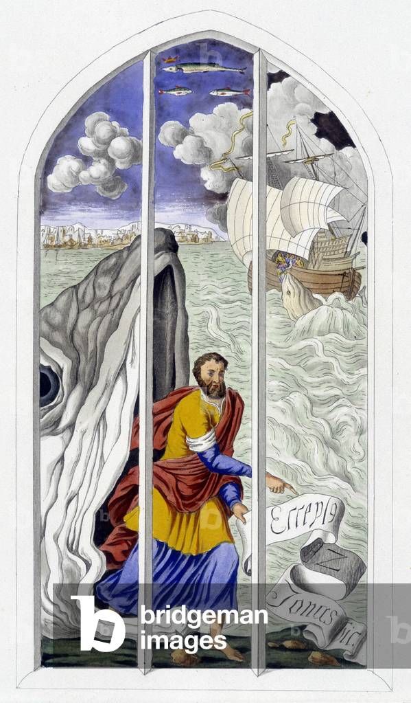 Jonas and the whale. drawing a stained glass.