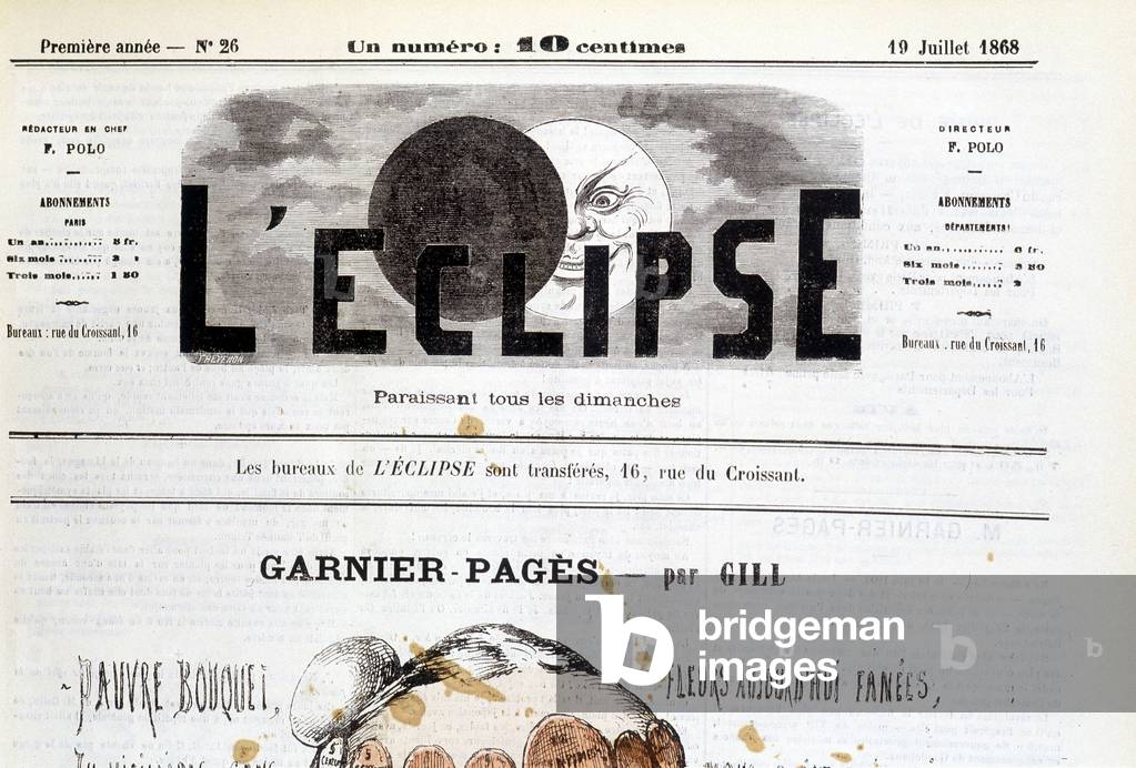 Detail of the Cover “” L'Eclipse”” of 19/07/1868, French satirical weekly newspaper.