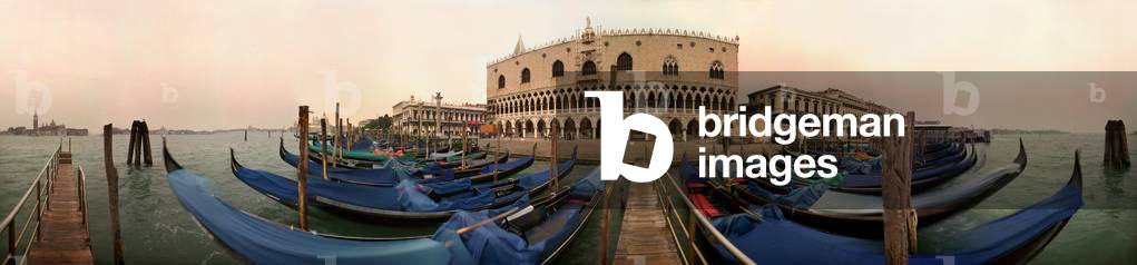 The gondolas in front of the Doge's Palace, Venice. Panoramic 360 degrees by Leonard de Selva, Italy, 1999.