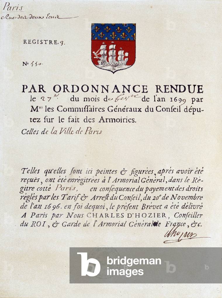 Order establishing the Arms of the City of Paris, February 27, 1699