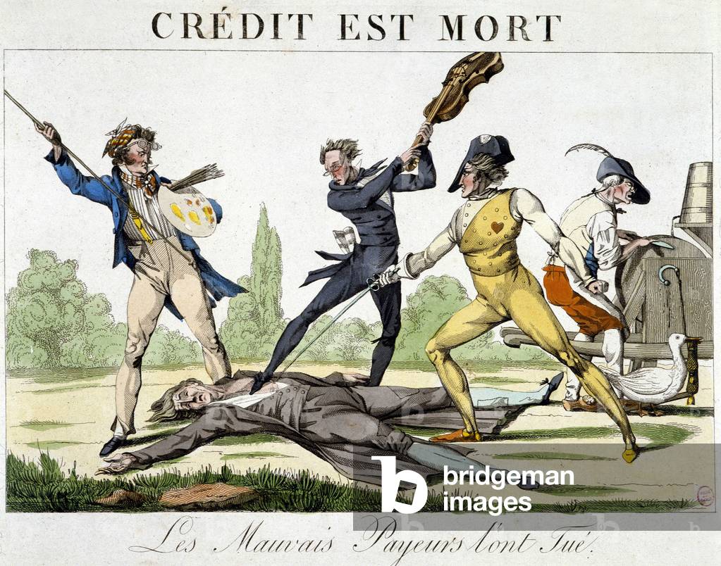 Credit died: bad payers killed it - caricature around 1820