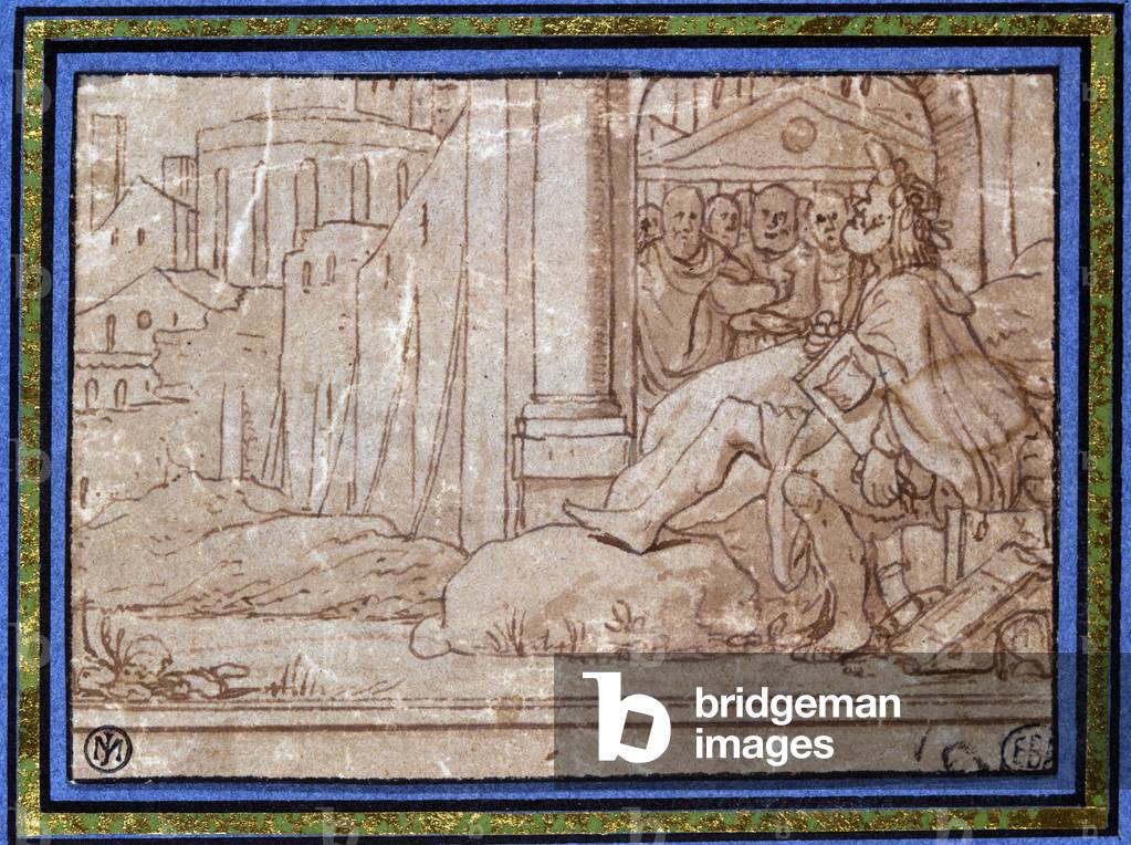 The Wise (meditating). Drawing by Hobben. 16th century.