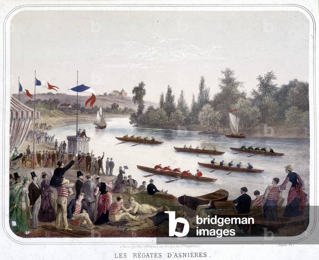 The Regattas of Asnières - engraving, 19th century