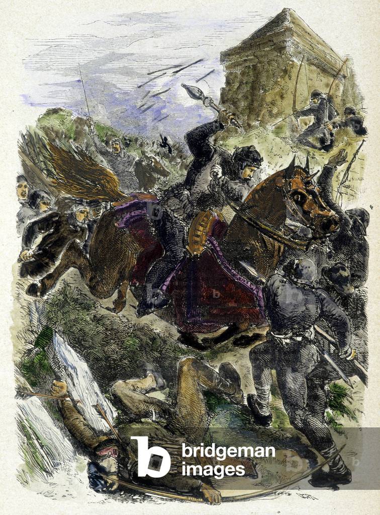Emperor Othon fighting the bribed bands of the Pope - in “Histoire des popes””, by Maurice Lachatre, 19th century