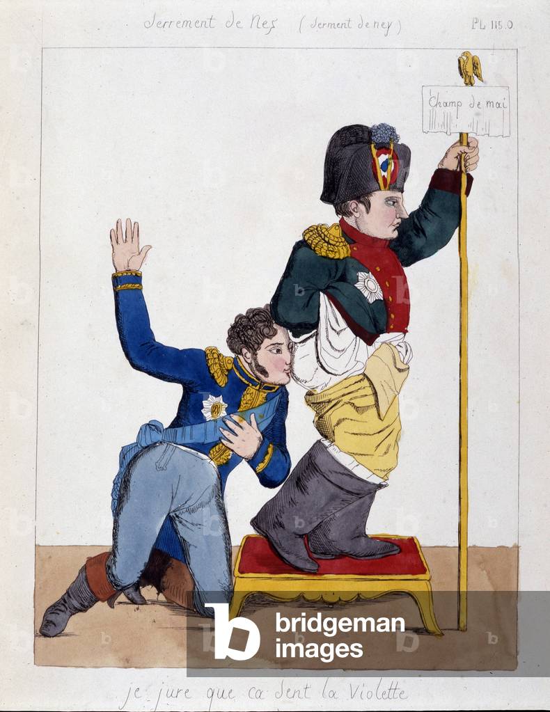 The marechal Michel Ney (1769-1815) sniffing the butt of Napoleon 1st: “I swear it smells like violet””, sd v.1810.
