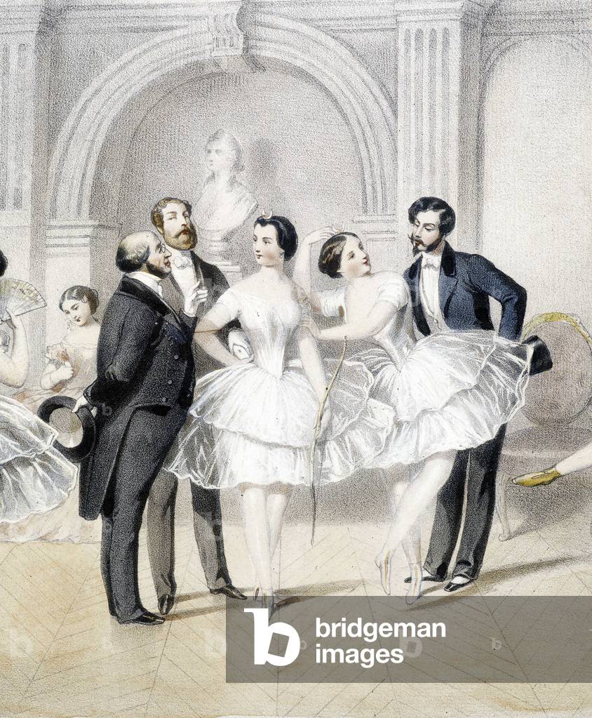 Dancers surrounded by men in the romantic era - n.d., 19th century