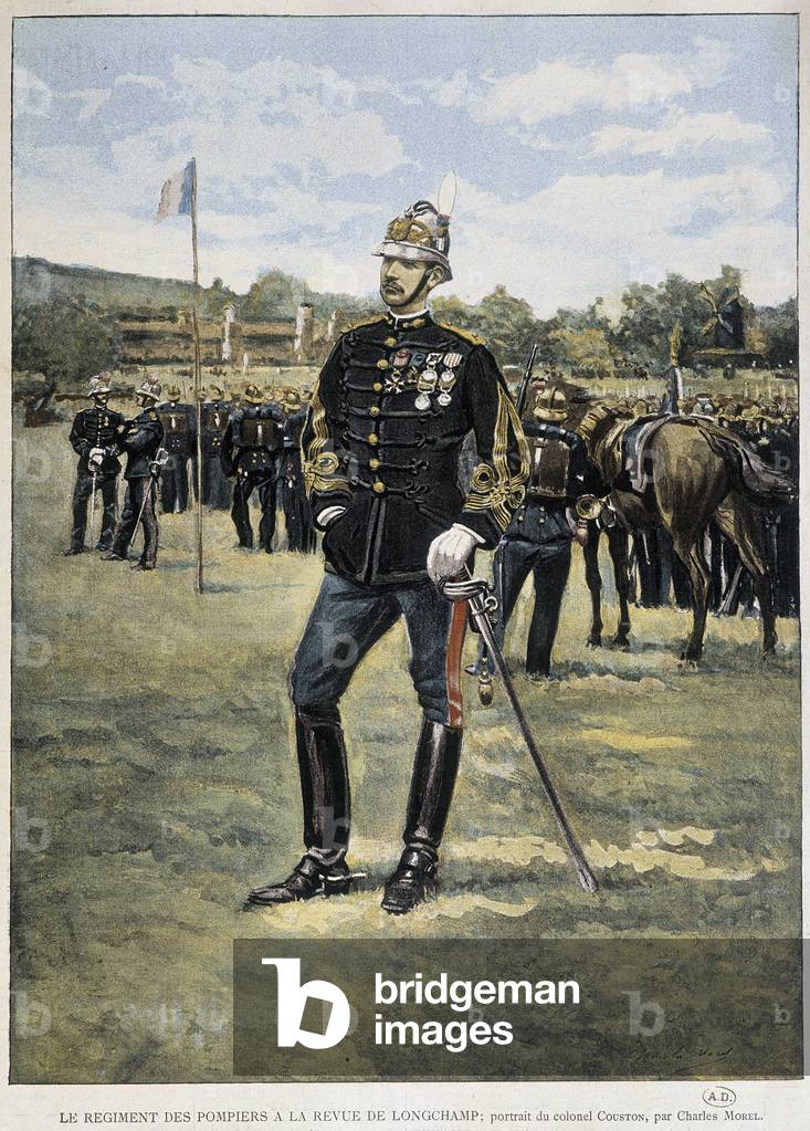 Firefighters: Colonel Couston, Longchamp, 1889, Arts Deco.