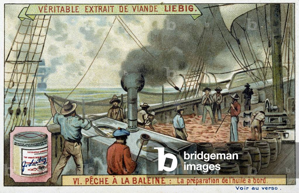 Whaling: preparing oil on board - Liébig advertising sticker