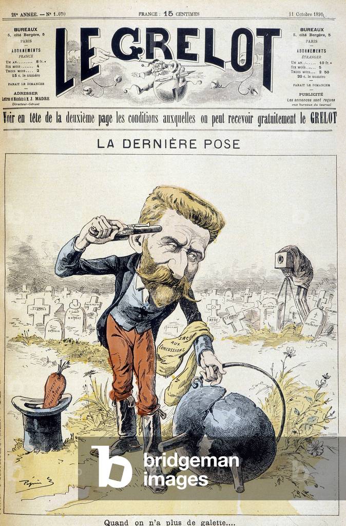 Cartoon on the suicide of General Boulanger - in “” Le Grelot”” of 11/10/1891