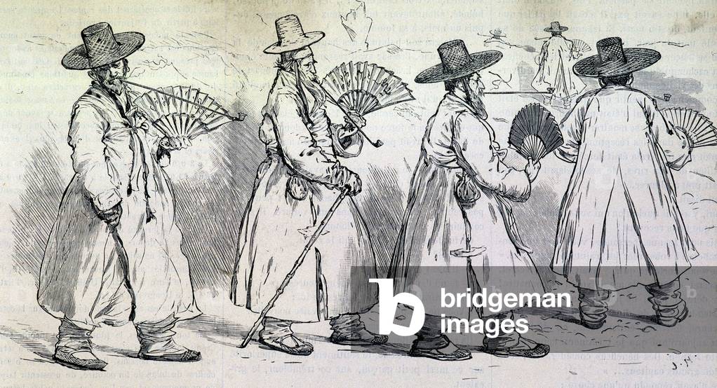 Notable of the village of Sbin Po (Kree) on a walk (late 19th century).