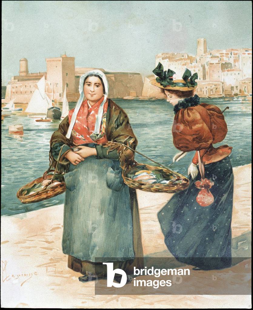 Oyster merchant - drawing by Dellepienne, 1896