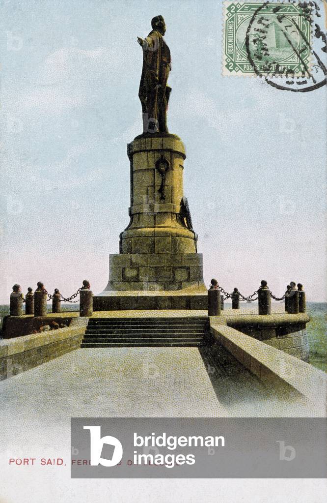 Port Said: the statue of Ferdinand de Lesseps - postcard, v.1900