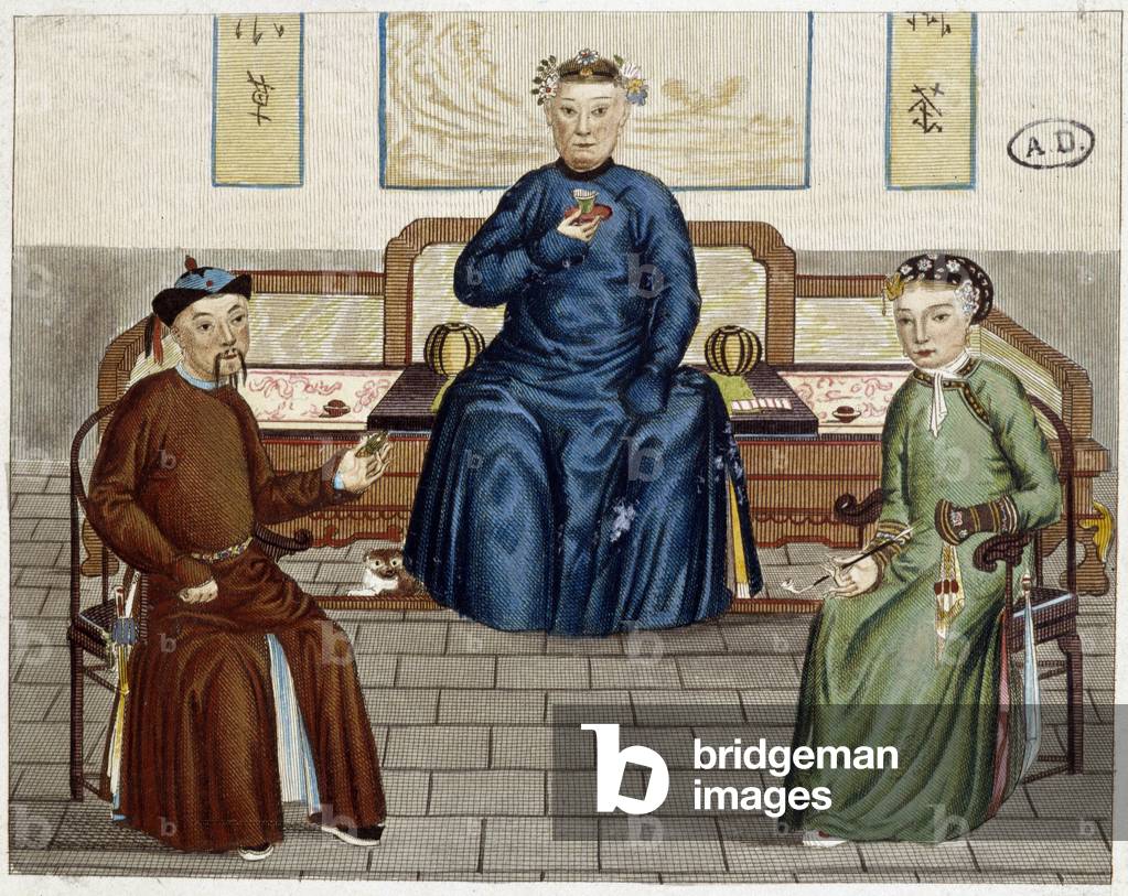 Daily Life of the Chinese: Tea and tobacco - engraving, 19th century