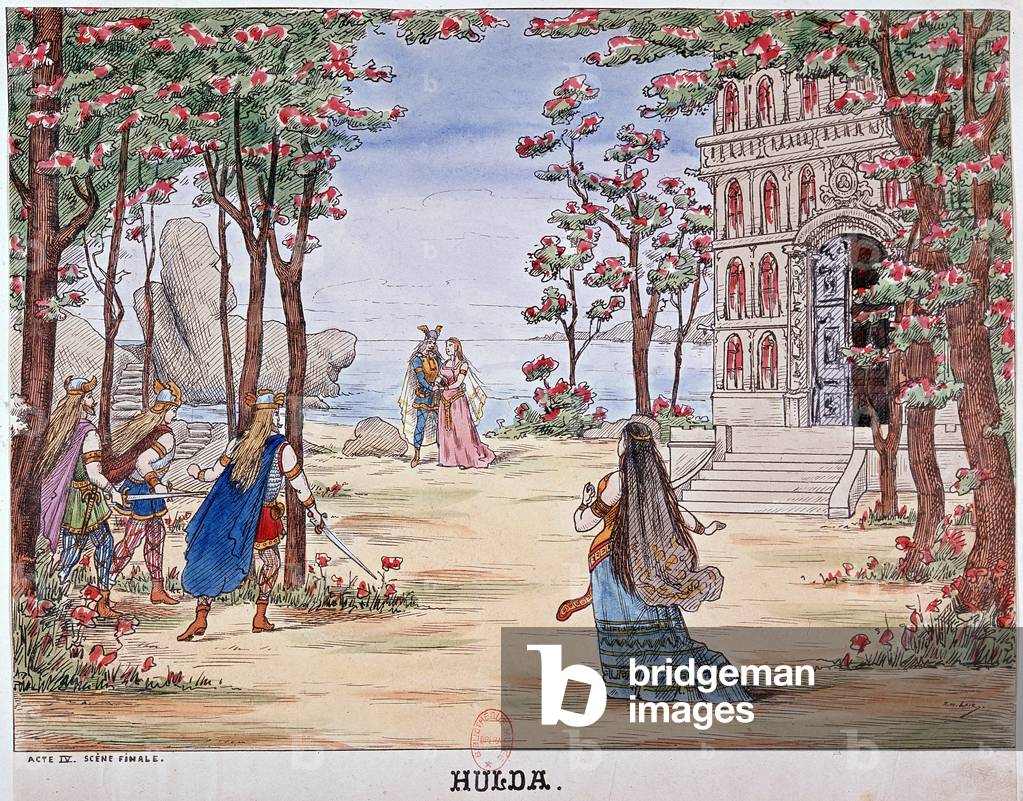Final scene of the opera “” Hulda””, 1894