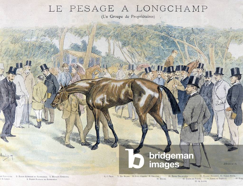 Weighing at Longchamp and a group of horse owners