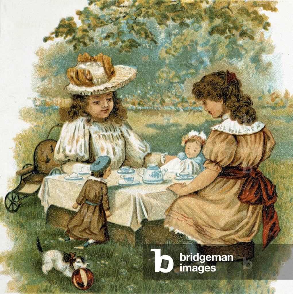 Filles jouant à la dinette - in “” Old friends and old acquaintances”” by Suzanne Jacquin, Paris, Magnin Publisher