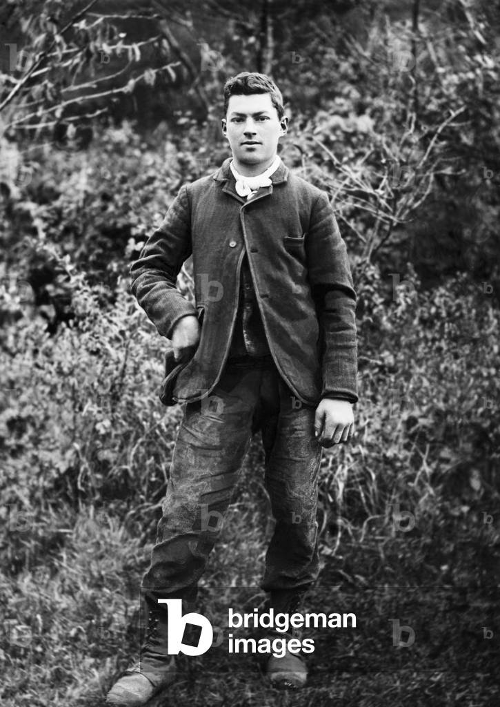 Portrait of a young man, in the garden of the Abbey of Septfontaines, near Bourmont en Haute Marne. Photography late 19th century. Ducos Collection.