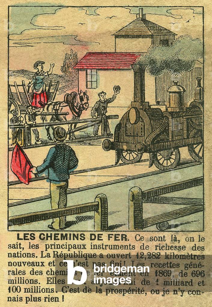 The Railways, an illustration of the actions of the Third Republic building new railways. Engraving, in “” Le Figaro, supplement””, on 30/03/1889, Paris. Coll. Selva.