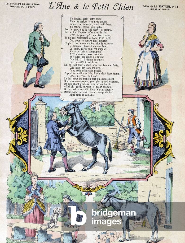 The donkey and the little dog, 19th century (Epinal print)