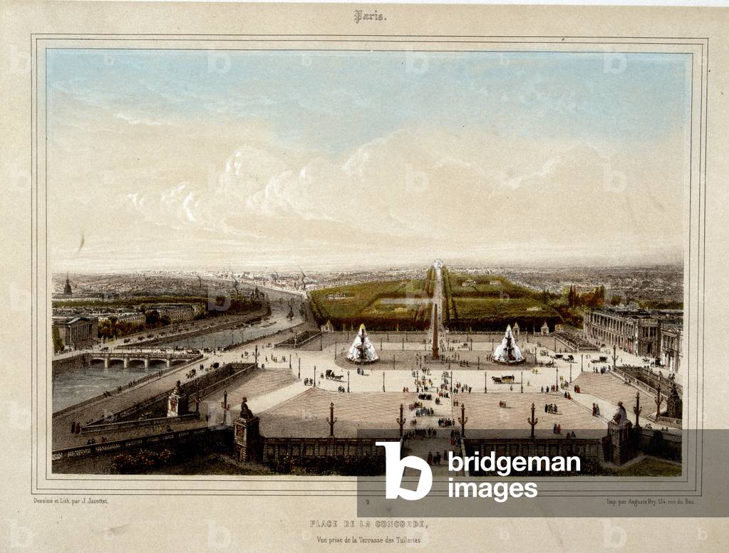 La Place de la Concorde - Lithography by Jacottet, 19th century