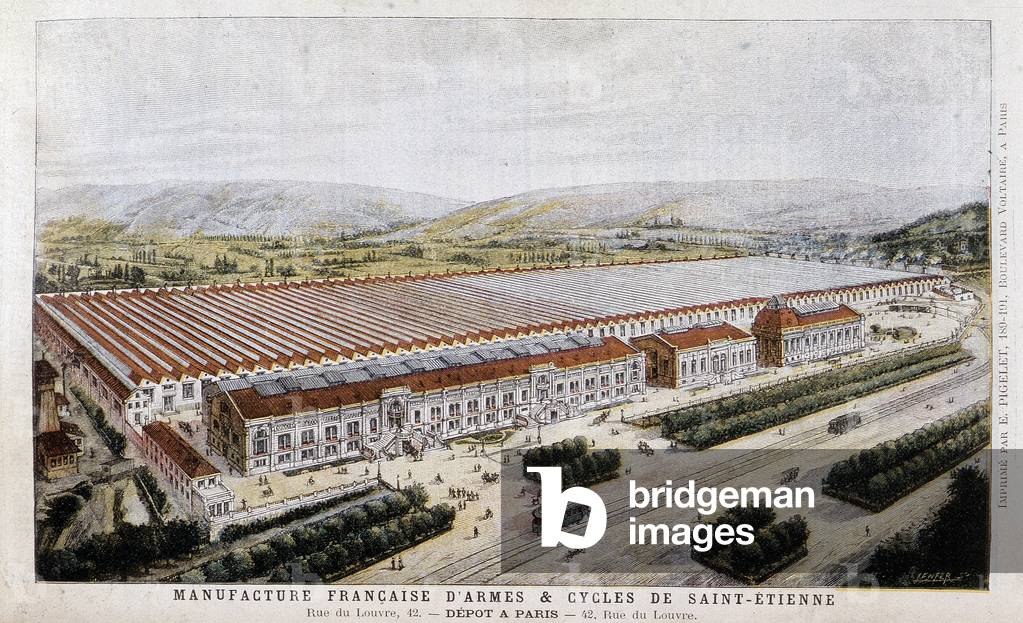 View of the buildings of the Manufacture Francaise d'Armes et de Cycles de St Etienne - engraving, 1905