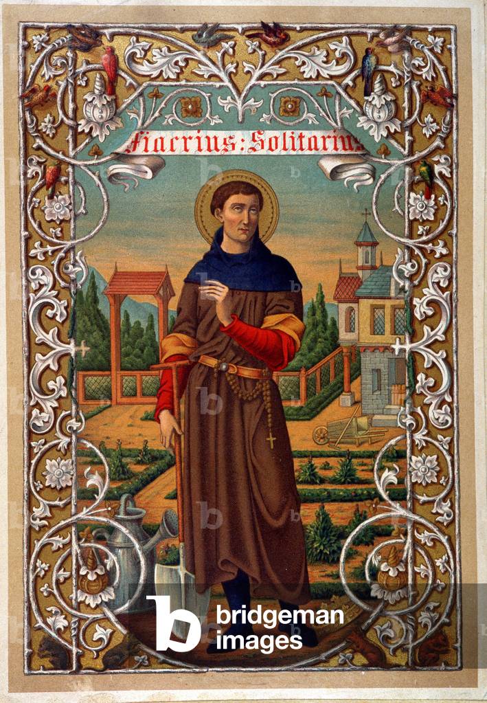 Portrait of Saint Fiacre (gardener, hermitage near Meaux), book n.d. 19th century.