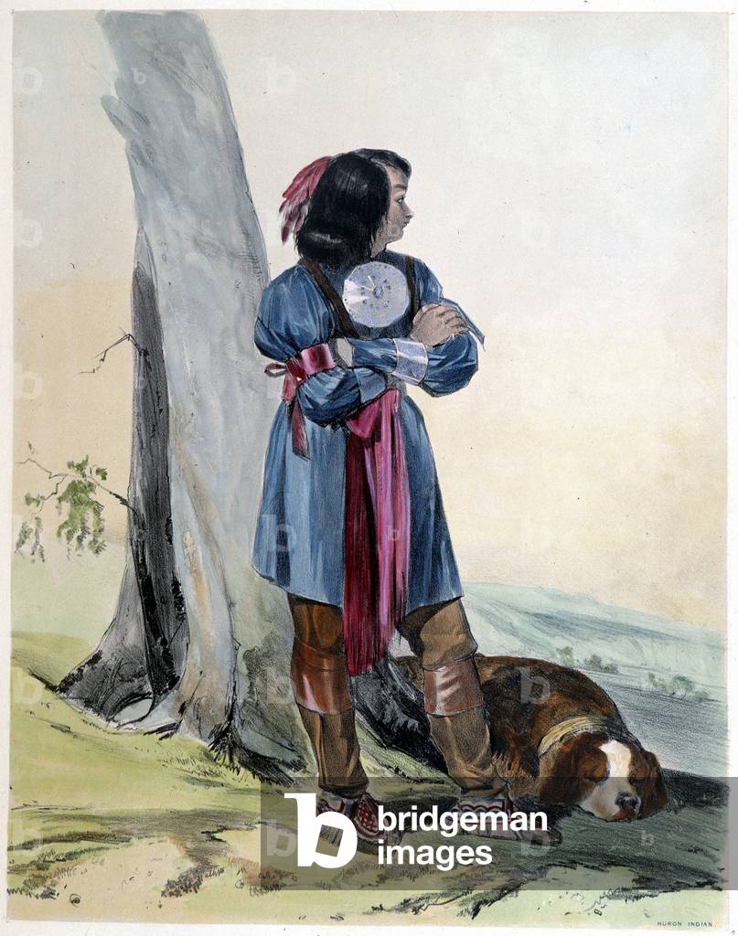 Young Indian Huron and His Dog - in “” Shyth's sketches in the Canadas”” by Coke Smyth, London, 1838